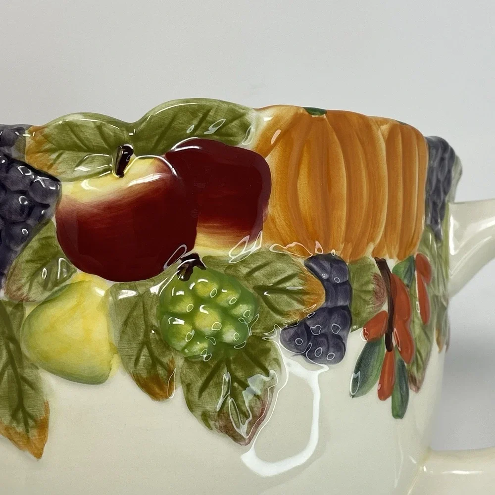 Harry David‎ Embossed Pitcher Serving Bowl 2007 Painted Fall Fruit Thanksgiving